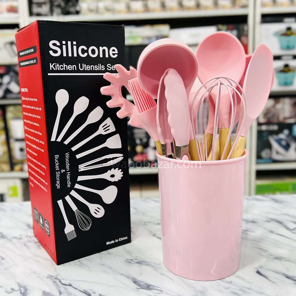 Area Silicone Cooking Utensils Set - PINK 12PCS