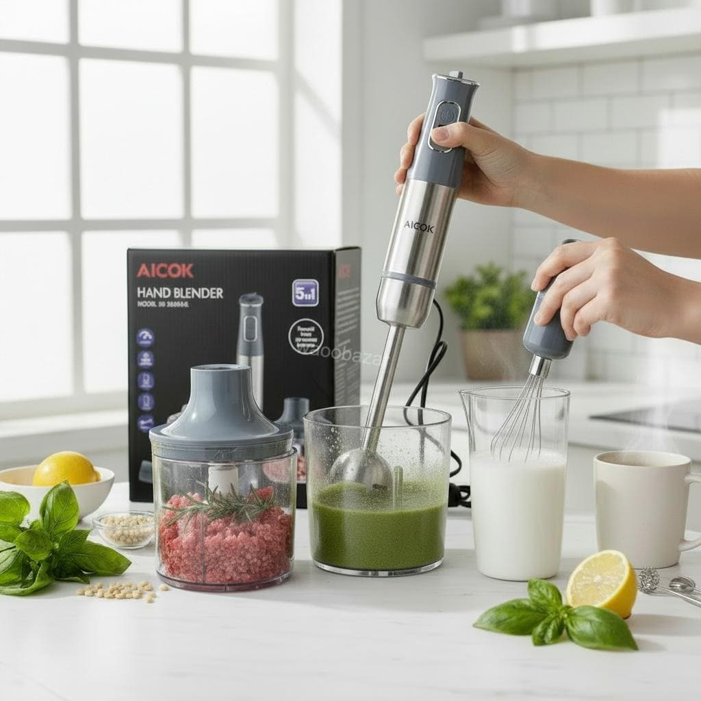 AICOK Hand Blender Set | 5-in-1 | Chopper, Blender, Whisker, Coffee & Egg Beater