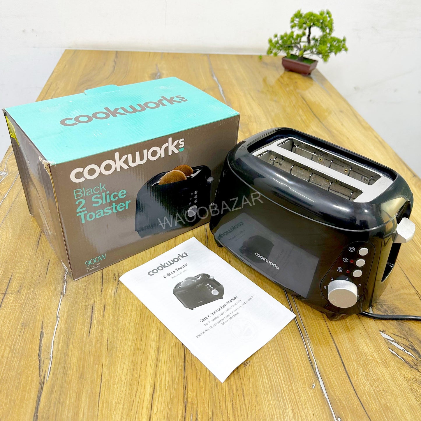 Cookwares 2-Slice Bread Toaster 900W | Non-Stick Plates & Fast Toasting