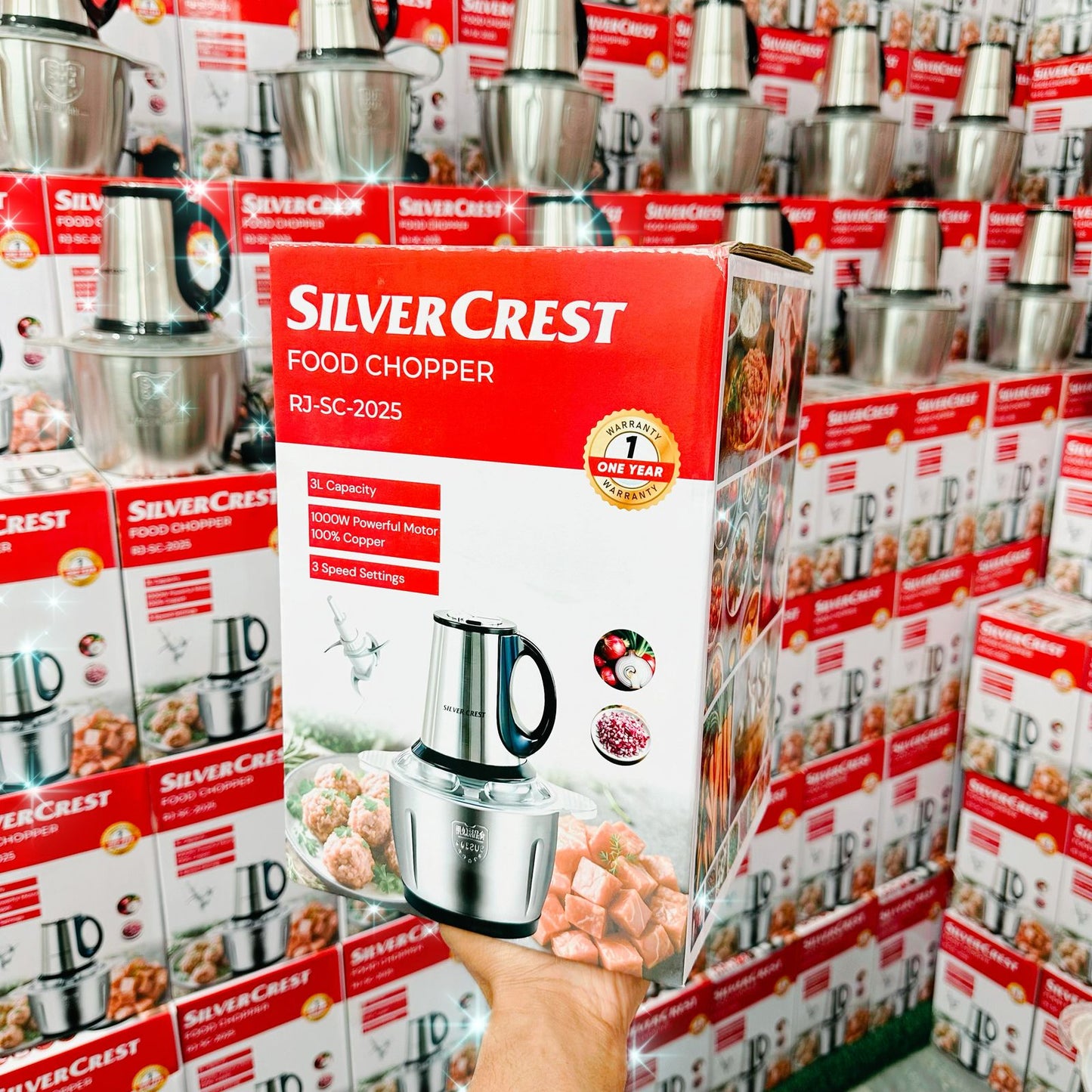 Silver Crest Chopper | 3 Litter | 2025 Model | Meat Grinder 1000 Watts | 4 Blades