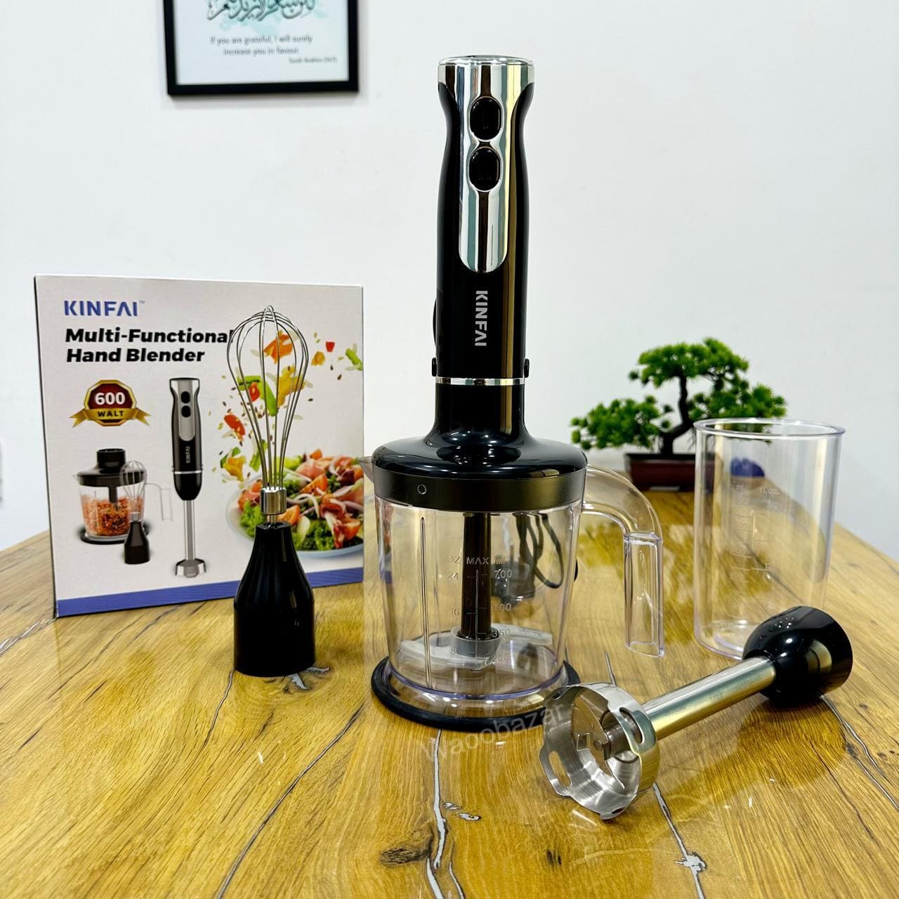 KINFAI Multi-Function Hand Blender with Whisk, Chopping & Measuring Cup | 600W