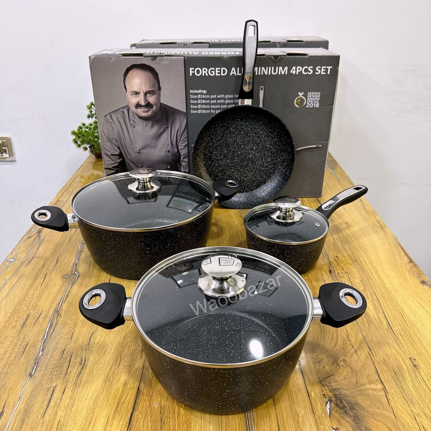 Premium Forged Aluminium 4PCS Cookware Set | Induction Base | 2-Layer Marble Coating