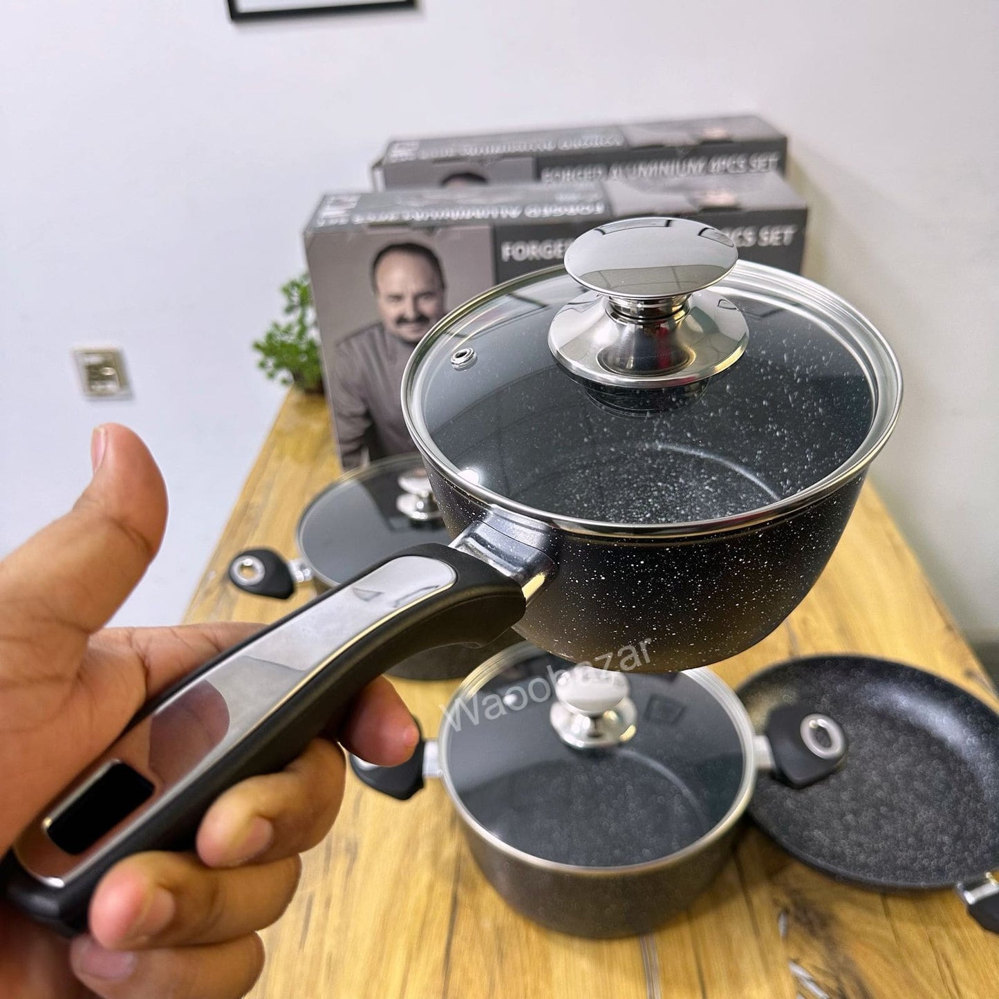 Premium Forged Aluminium 4PCS Cookware Set | Induction Base | 2-Layer Marble Coating
