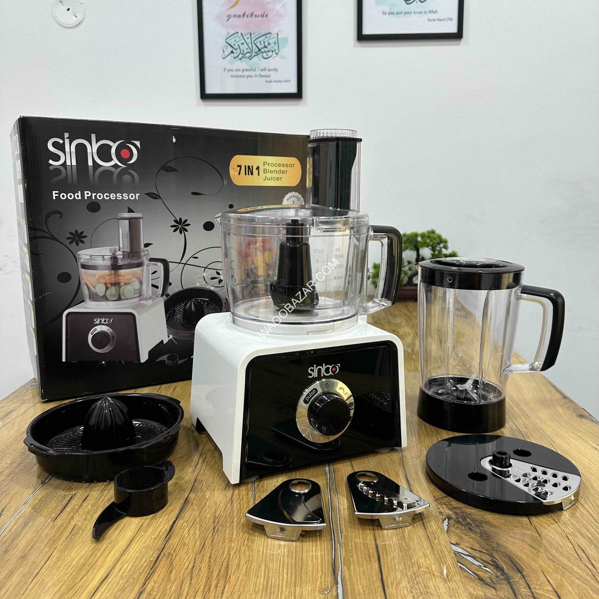 SINBO 7 in 1  Food Processor | Blender, Chopper, Citrus Juicer, Slicing/ Shredding and Strip Cutting | 1200 Watt