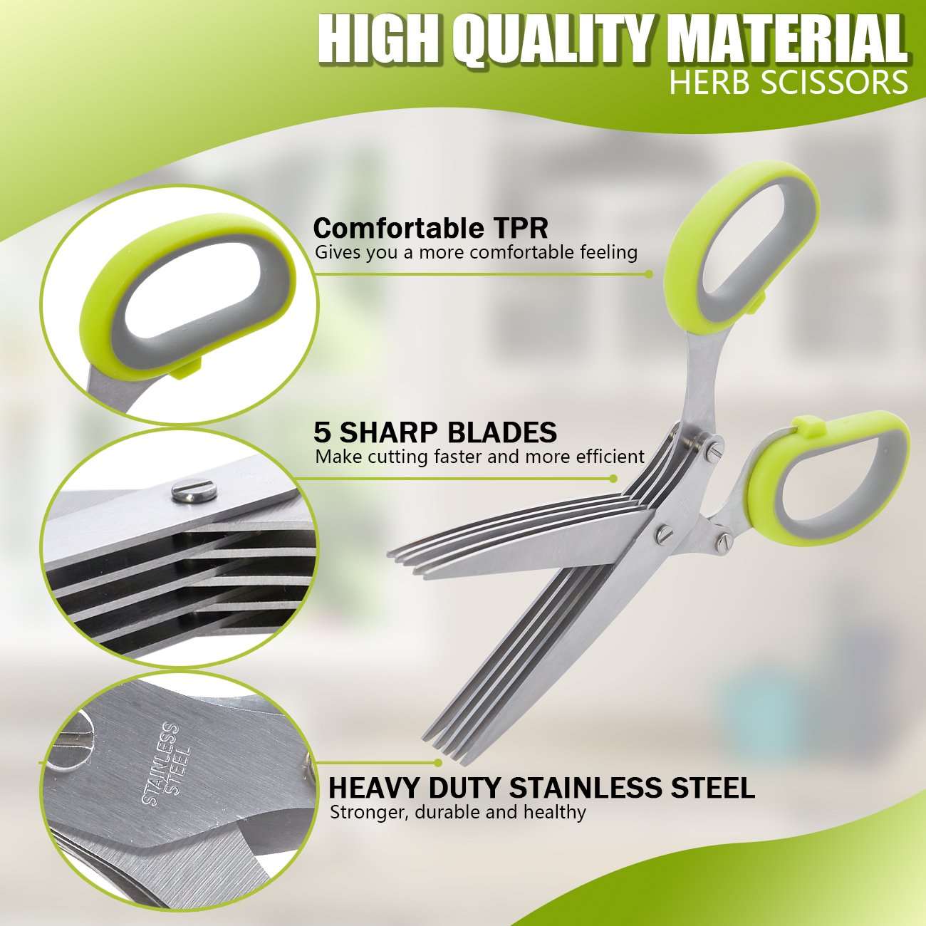 5 Layers Vegetable Scissors | 5 Blade Stainless steel Herb Shears | Kitchen  Scissor