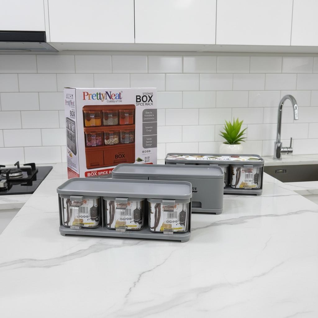 6-in-1 Spice Rack Organizer with Storage Box – Kitchen Spice Jar Holder
