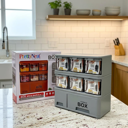6-in-1 Spice Rack Organizer with Storage Box – Kitchen Spice Jar Holder