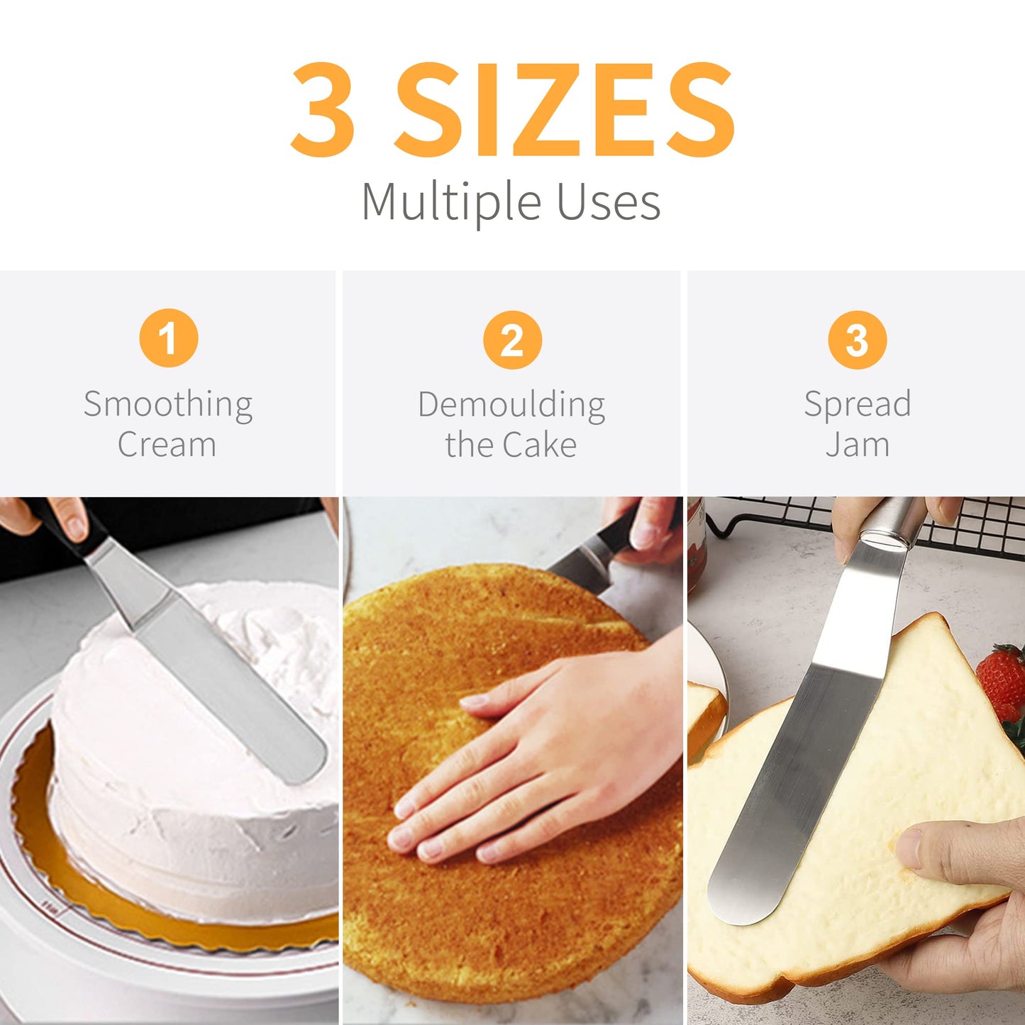 Cake Spatulas Baking Tools | 3 Pc Set Stainless Steel Palette Knife