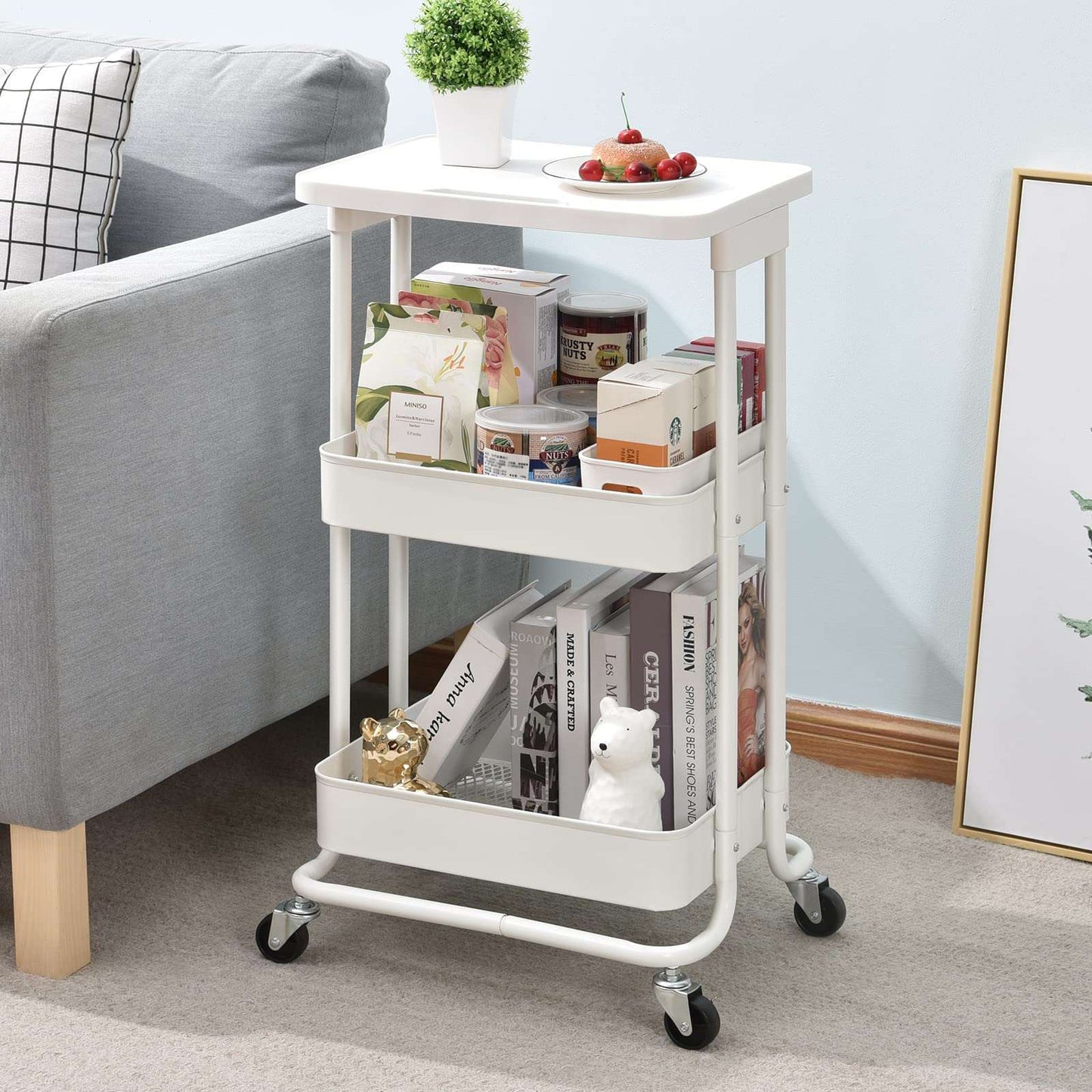 3-Tier Metal Rolling Storage Cart | Multifuncational