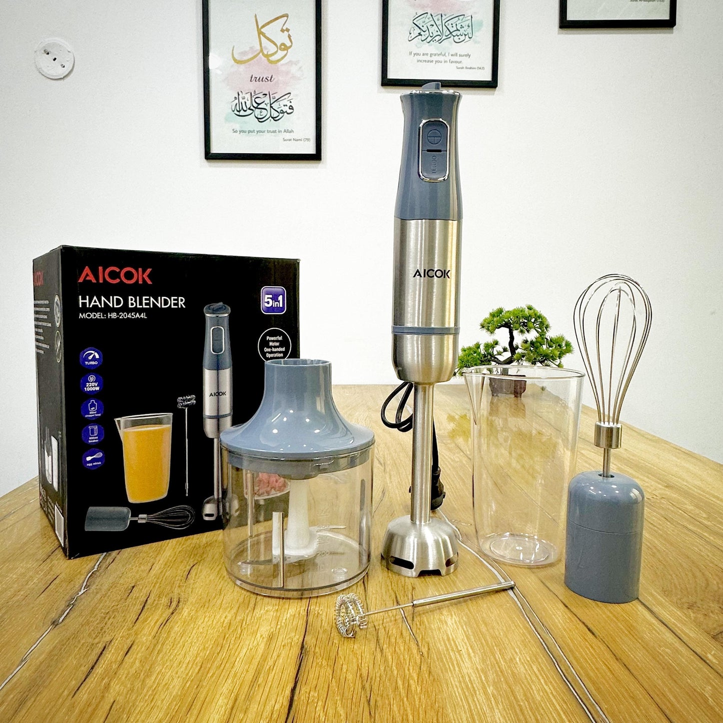 AICOK Hand Blender Set | 5-in-1 | Chopper, Blender, Whisker, Coffee & Egg Beater