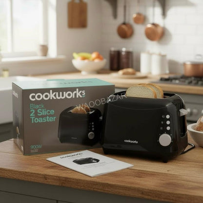 Cookwares 2-Slice Bread Toaster 900W | Non-Stick Plates & Fast Toasting