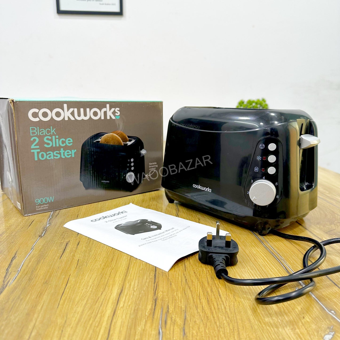 Cookwares 2-Slice Bread Toaster 900W | Non-Stick Plates & Fast Toasting