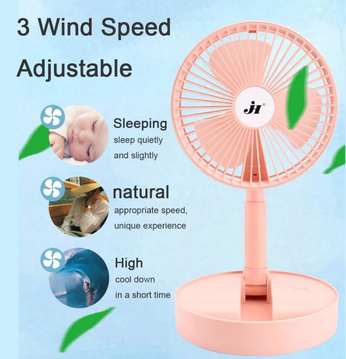Portable Folding Desk Fan | 3 Speeds & Adjustable Rotation