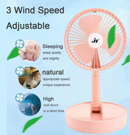 Portable Folding Desk Fan | 3 Speeds & Adjustable Rotation