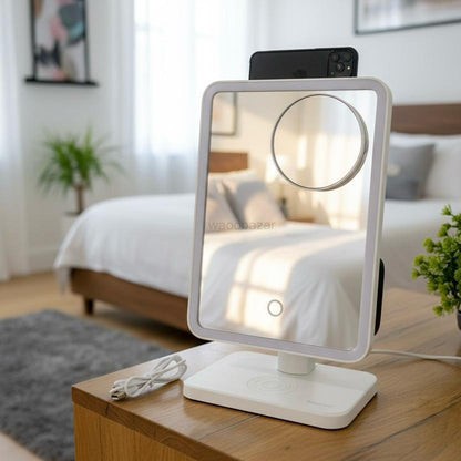Rechargeable LED Vanity Mirror | Wireless Speaker & Phone Holder