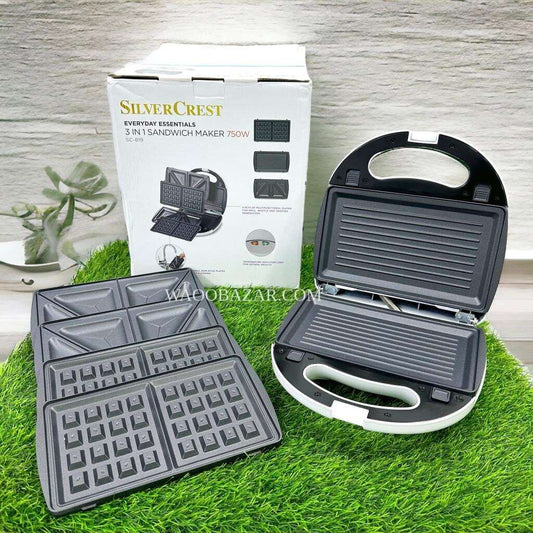 Silver Crest 3 in 1 Sandwich Maker | Sandwich Maker with Grill, and Waffle plates