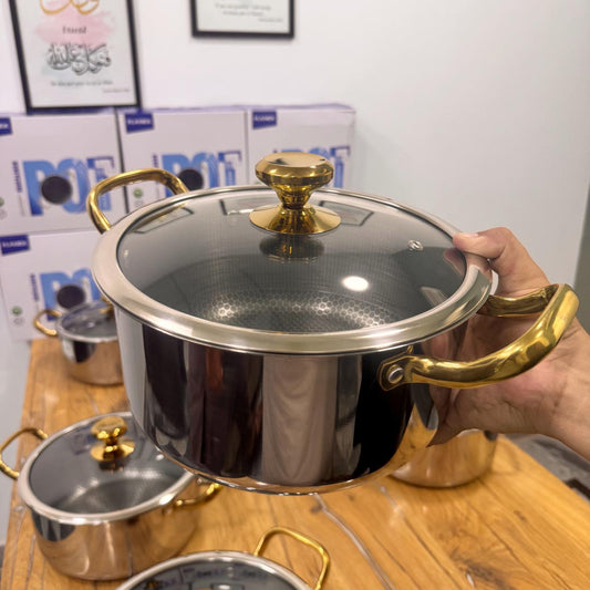 FLANEK HoneyComb 24 Cm Cooking Pot |  Stainless Steel | Non Stick