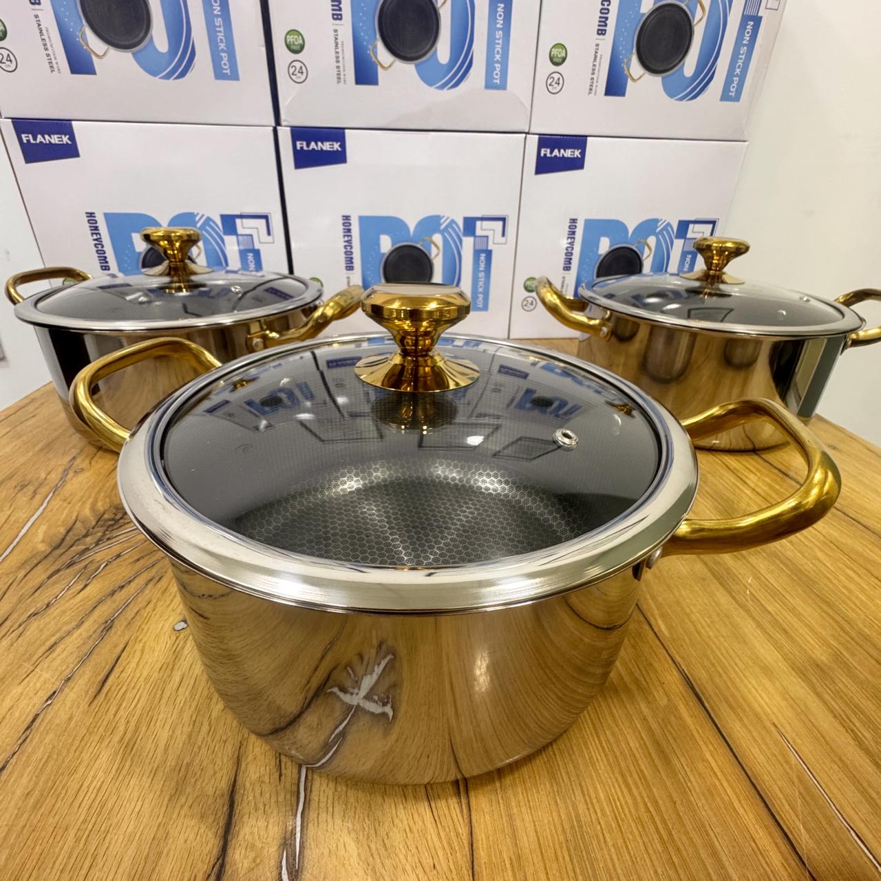 FLANEK HoneyComb 24 Cm Cooking Pot |  Stainless Steel | Non Stick