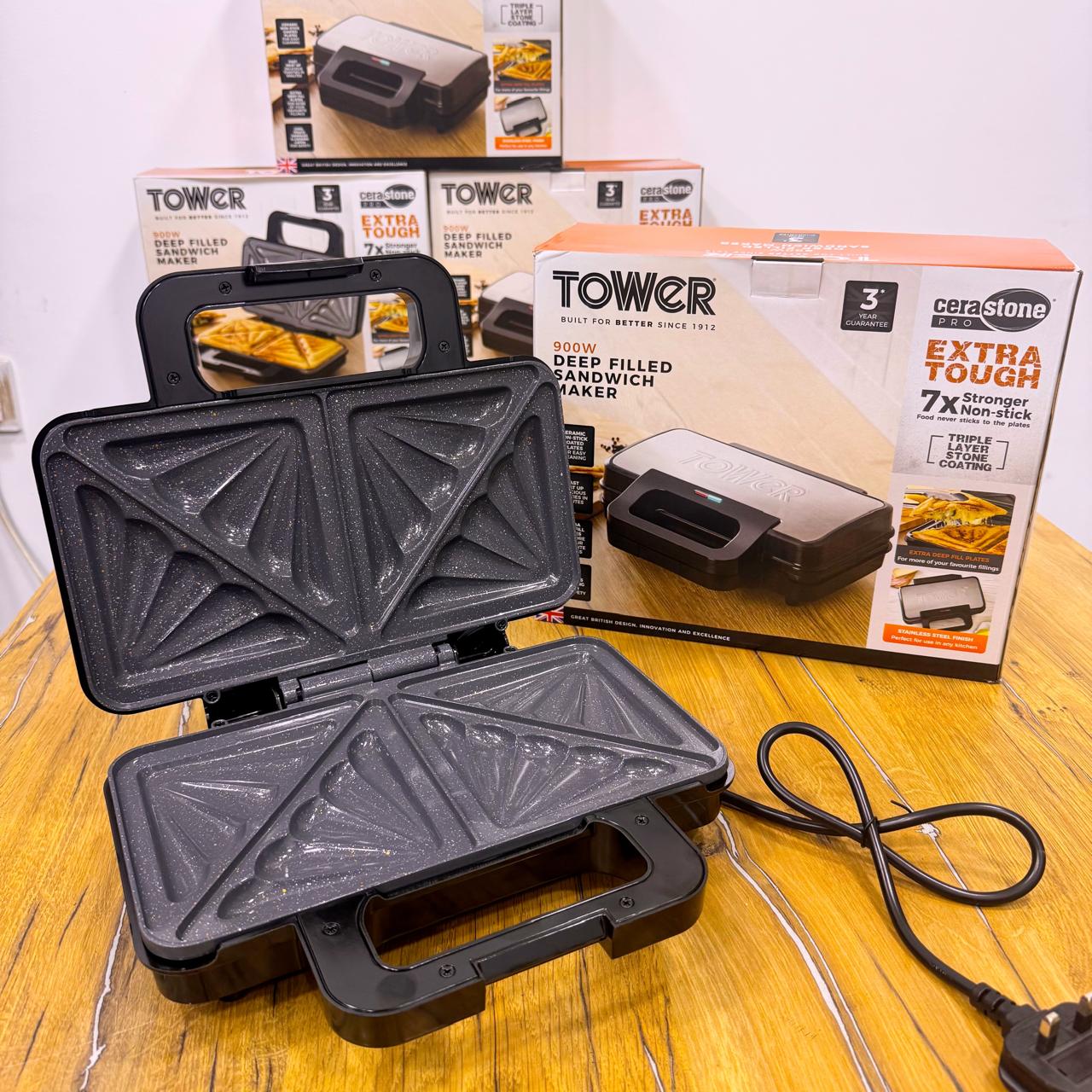 900W Tower Sandwich Maker | Non Stick | Deep Filled