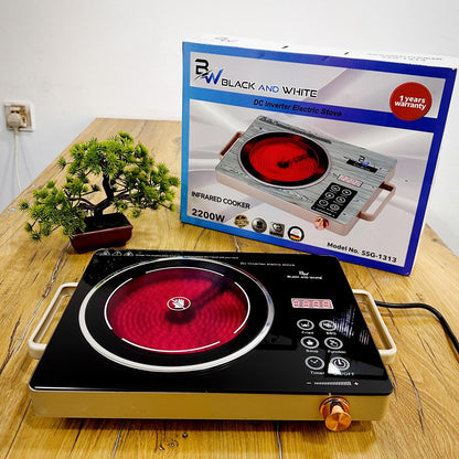 Black and White Electric Ceramic Stove | Infrared Induction | 2200 Watts