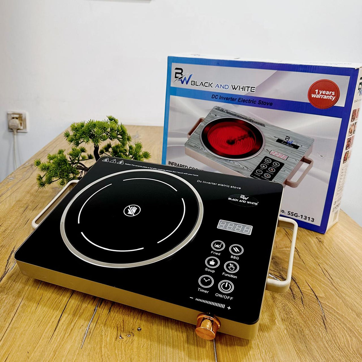 Black and White Electric Ceramic Stove | Infrared Induction | 2200 Watts