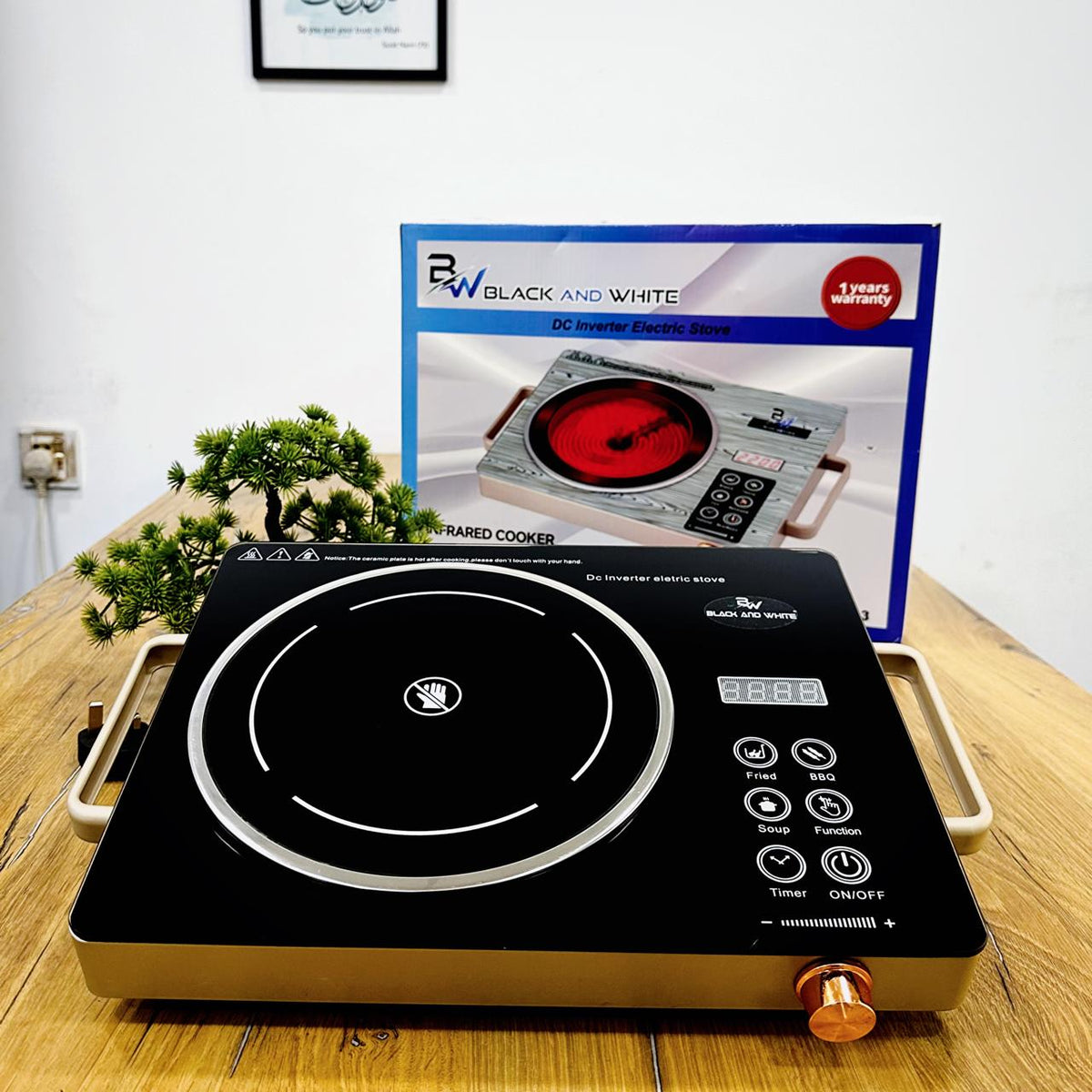 Black and White Electric Ceramic Stove | Infrared Induction | 2200 Watts