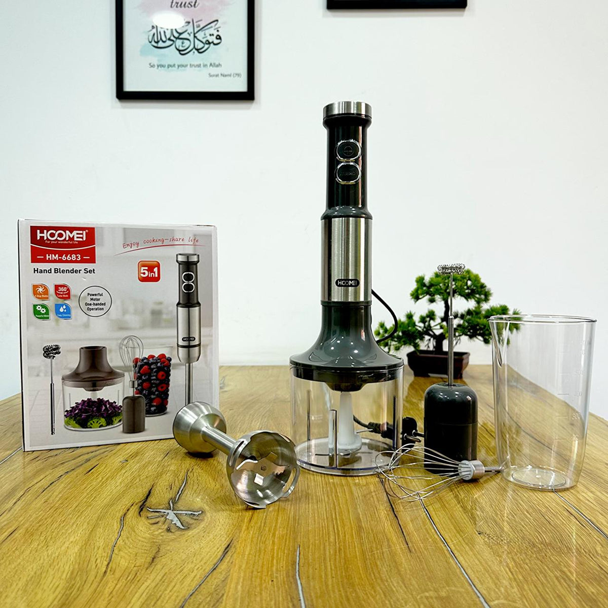 HOOMEI 5-in-1 Hand Blender Set 1000W with 650ML Blender Jar, Chopper, Coffee attachment & Whisker
