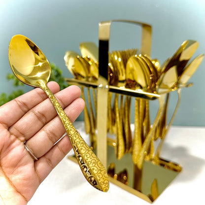 28 Pieces Cutlery Set | 6 Persons Serving Set | With Stand
