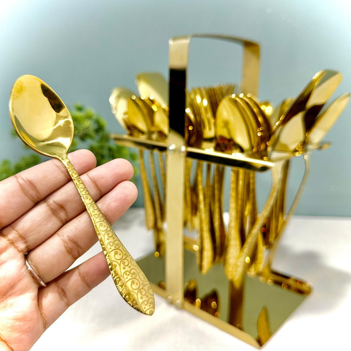 28 Pieces Cutlery Set | 6 Persons Serving Set | With Stand