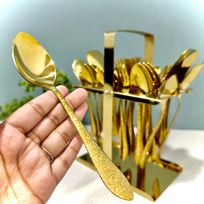 28 Pieces Cutlery Set | 6 Persons Serving Set | With Stand