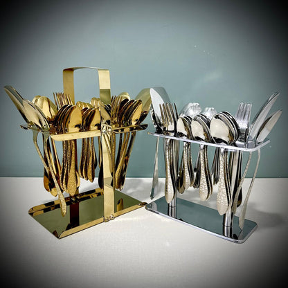 28 Pieces Cutlery Set | 6 Persons Serving Set | With Stand