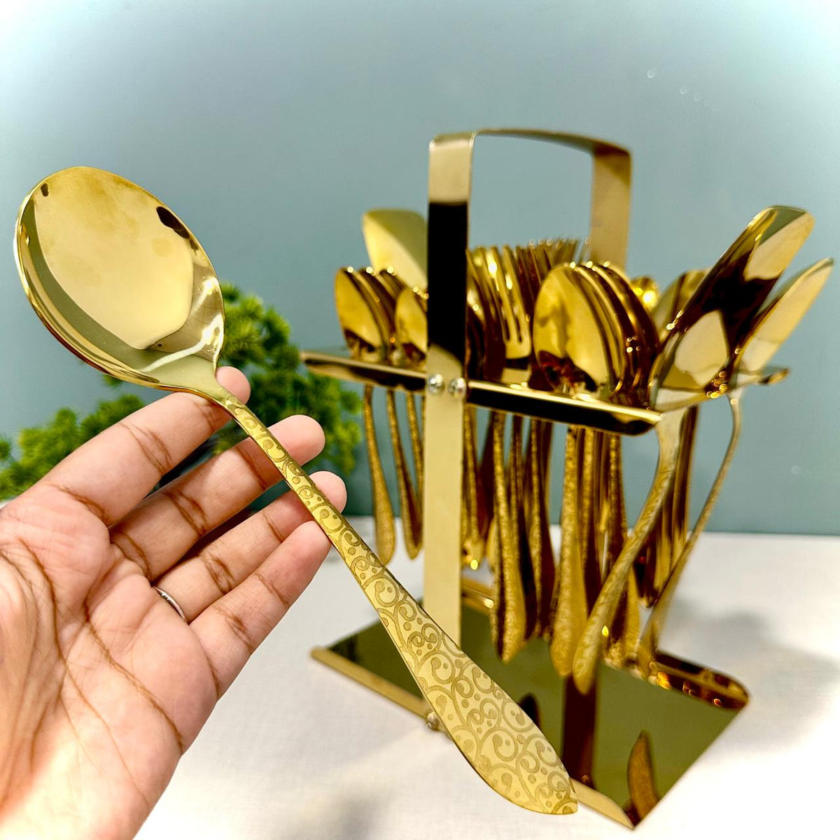 28 Pieces Cutlery Set | 6 Persons Serving Set | With Stand