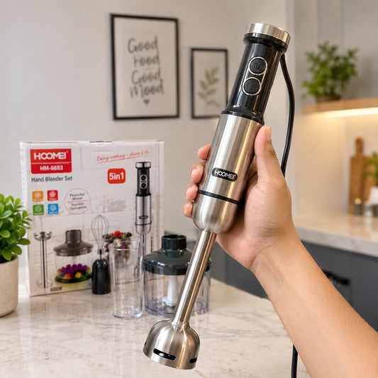 HOOMEI 5-in-1 Hand Blender Set 1000W with 650ML Blender Jar, Chopper, Coffee attachment & Whisker