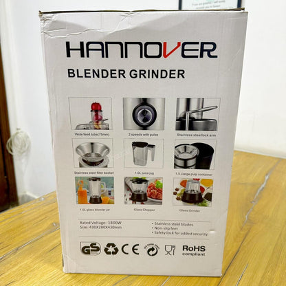 HANNOVER 4-in-1 Food Processor | Blender,Chopper,Grinder and Juicer | 1800W