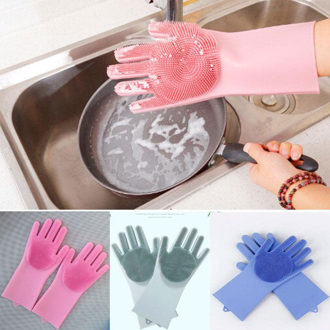 Reusable Silicon Magic Dish Washing Gloves with Scrubber, Silicone Cleaning, Scrub Gloves for Wash Dish